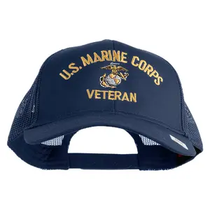 US Marine Corps Veteran Design Embroidered Solid Cotton Twill Mesh Prostyle Cap