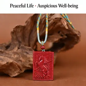 2026 Year of The Horse Cinnabar Pendant, Zodiac Horse Pattern Lucky Charm, "Horse Brings Money" Wealth Talisman, Oriental Traditional Culture Amulet for Protection, Unisex Feng Shui Necklace, Family Gift for Safety & Fortune