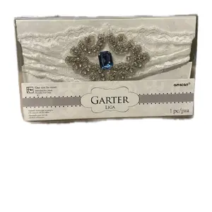 Amscan White Garter with Blue Stone - Wedding Garter, 1 pc/ pa, Lingerie, Women's Wear - Womenswear