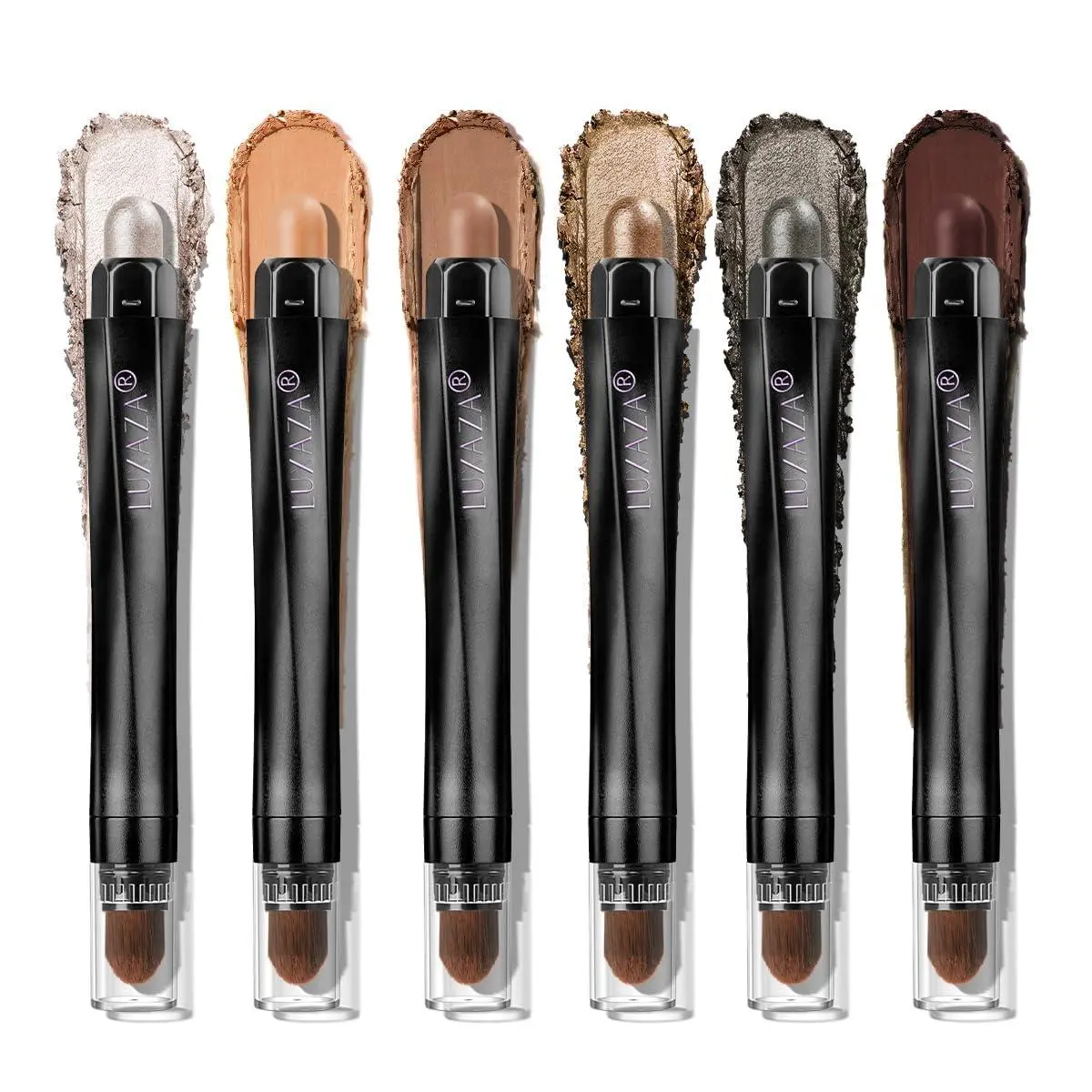 LUXAZA PRO Neutral Brown Eyeshadow Stick Makeup 6PCS Set, Metallic Shimmer Matte Cream Eye Shadow Eyeliner Brightener Pencil Crayon - BROWN LATTE