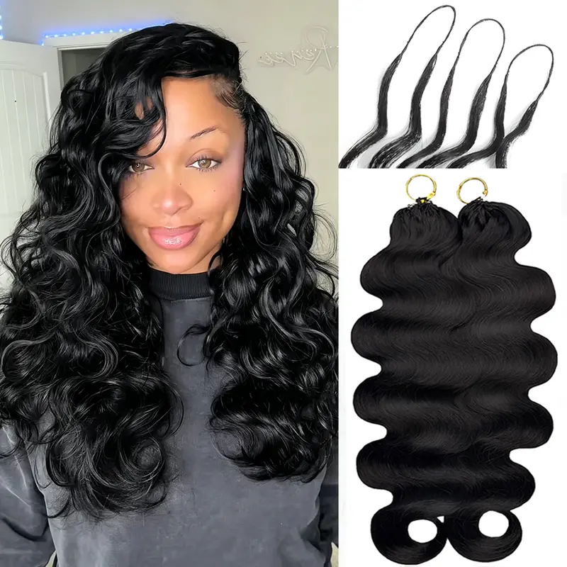 Body Wave Curls Miracle Knots Human Hair Braiding Extensions, Chocolate Brown Highlight Feather Cut, Pre-Separated, 50g 40 Strands/Pack, Lightweight Time-Saving, 4-5 Packs for Full Head, Bohemian Knotless Braids Ready
