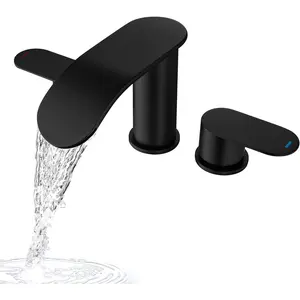 Garden Tub Faucet Set, High Flow Widespread Deck Mount Bathtub Filler Roman Tub Faucets Matte Black