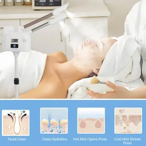 Professional Facial Steamer, 2 in 1 Facial Steamer with Ozone and Hot & Cold Mist for Facial Deep Cleaning and Hydration, Esthetician Steamer on Wheels, Ideal for Beauty Salons, Spas and Home Use