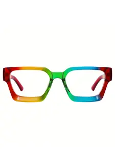 Fytoo Fashion Rainbow Color Acetate Frame Glasses, Rectangular Full Rim, Lightweight Unisex, Comfortable Durable, Detachable Lenses Ft3407-C1