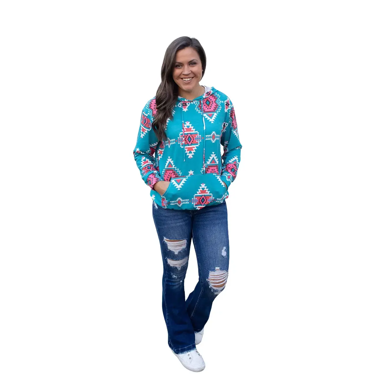 Turquoise Sadie Aztec Hoodie