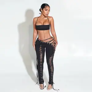 Caught Up In You Two Piece Tie Up Pants Set - Black Fit Womenswear