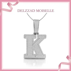 [Buy One Get Free Necklace] Delzzad Hip Hop Large Letter Zirconia Alphbet Pendant Birthday Anniversary Mother's Day Gifts for Men Women