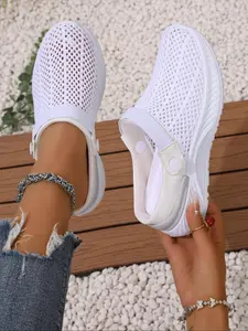 Women's Solid Color Mesh Breathable Lightweight Slippers, Casual Comfortable Non-slip Fashion Slippers for Summer, Female All-match Round Toe Shoes for Daily Wear