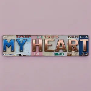 Vintage My Heart wall sign, street sign, home bar coffee metal tin plaque,  Valentine's Day gift for your loved one. 16 x 4 inches.