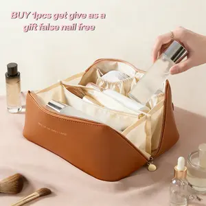 YOYUTOX Large Capacity Travel Makeup Bag for Women Waterproof PU Leather Holds 50+ Skincare & Brushes – 3-Zip Compartments Flat Open Design – Ideal for Weekend Getaways & Daily Use