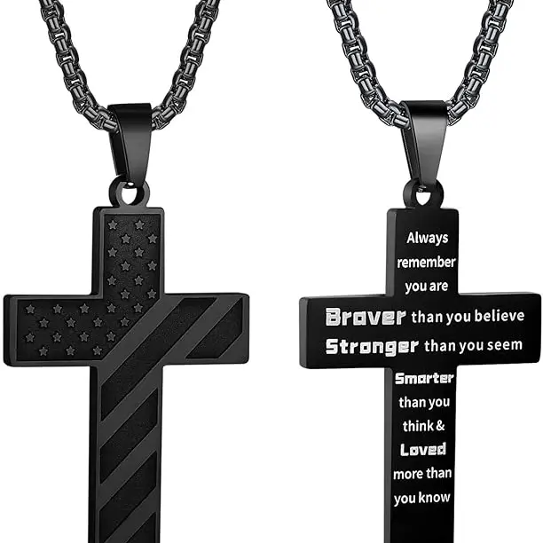 18+2"Cross Necklace for Men - American Flag Pendant Necklace, Christian Confirmation Baptism Gifts, Fits Birthdays & Holidays Crucifix Jewelry