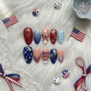 USA Patriotic Nails Box, Red White Blue False Nails, Memorial Day, Liberty Star Nails