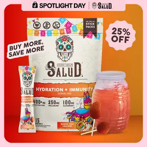 Salud 2-in-1 [Hydration + Immunity] Electrolytes, Immune Support, Dairy & Soy Free - 400mg Electrolytes, 250mg Wellmune, 100mg Elderberry - Healthcare, Vitamin (15 Servings)