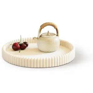 Coffee Table Tray, Home Decor Round Tray, Concrete White Coffee Table Decor Trays, Serving Decorative Trays for Dining Table