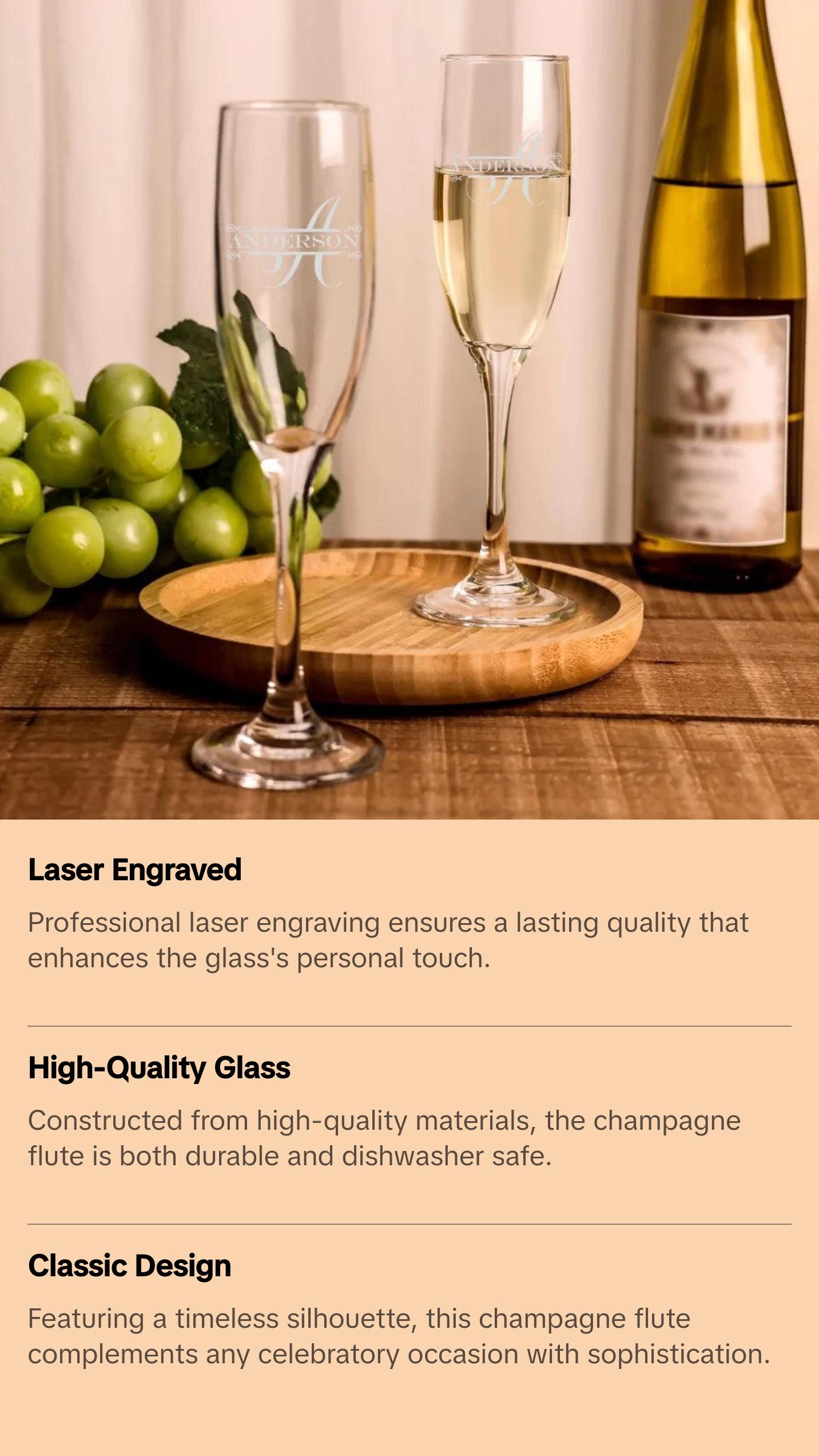 Classic Champagne Flute Glass - Split Monogram With Name