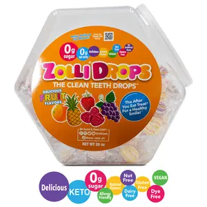 Zolli Drops Fruity Hard Candy, Delicious, Zero Sugar, KETO, Vegan, Gluten Free, Allergy Friendly, Natural Fruit Flavors, No Artificial Dyes, Kosher - Helps Relieve Dry Mouth Sugar Free Natural Snack Sweet