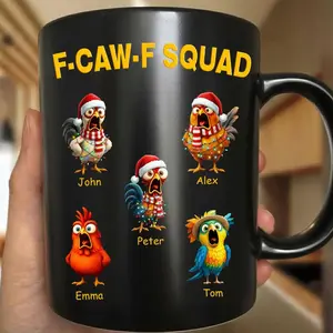 F-Caw-F Squad Chicken Mug, Chicken Humor Mug, Rooster Meme Coffee Cup, Team Work Bestie Gift, Rooster Humor Cup, Gag Gift for Friends