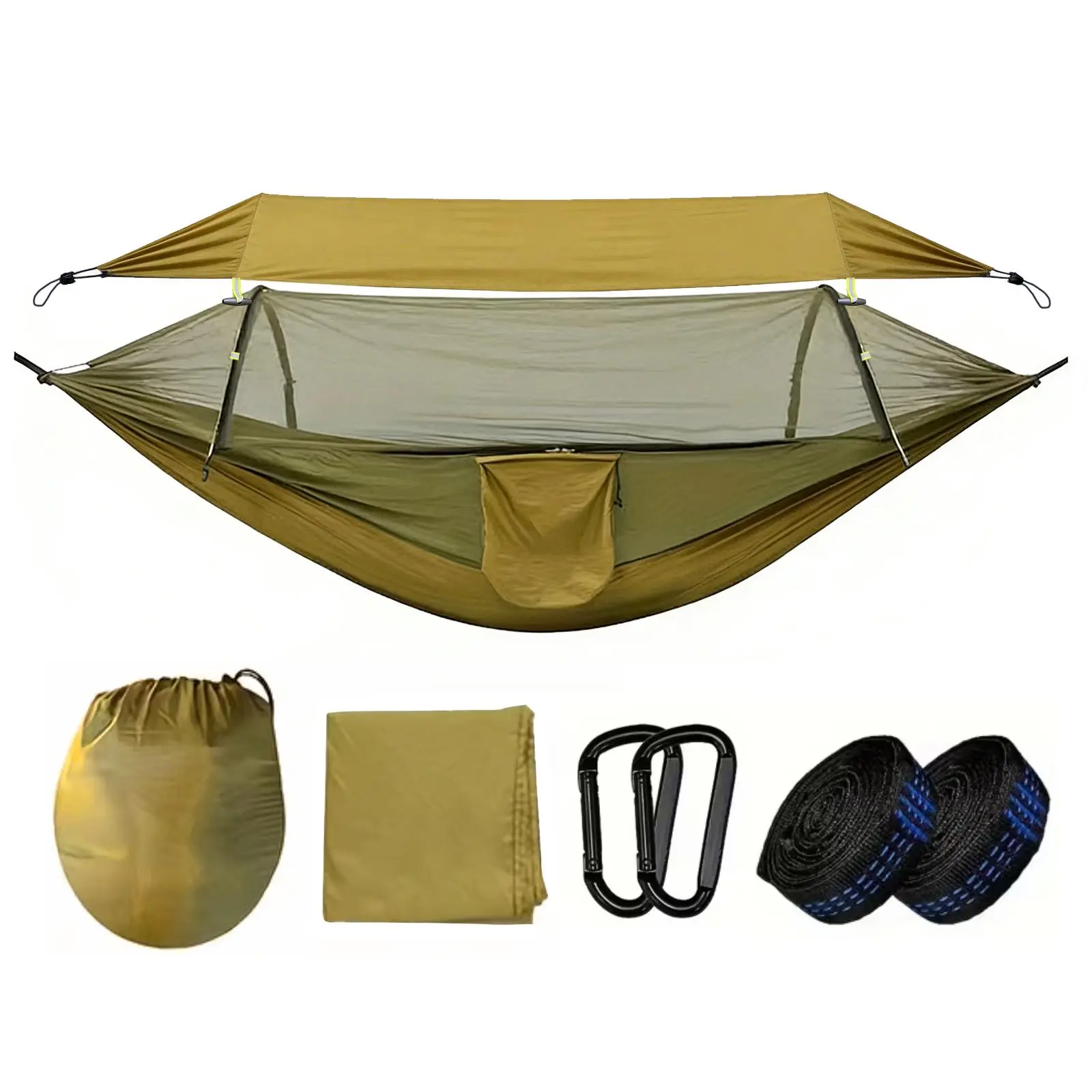 Camping Hammock With Mosquito Net, Automatic Quick-Open Camping Outdoor Hammock For Camping & Hiking and Picnicking, Portable Hammock With Straps, Hammock For Outside, Backyard Camp, Attached Carry Bag, Camping Essentials, Cool Outdoor Stuff,