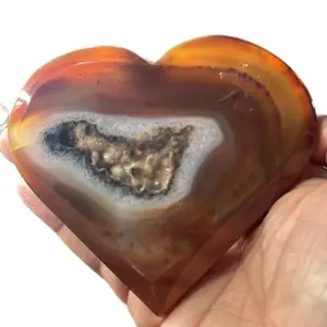 Drusy Carnelian Heart - Natural Orange & White Agate Gemstone for Healing & Decor Enhance Blend Decorative