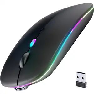 Wireless Bluetooth Mouse, Rechargeable, LED, Silent, Ultra-thin Design (Bluetooth 5.2 and 2.4GHz USB Receiver) |   Portable Computer Mouse for Laptops, iPads, MacBooks and Apple Devices (Black)-USA
