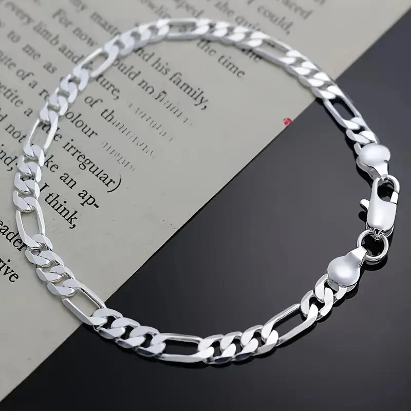 925 Sterling Silver 4mm Triple Figaro Cuban Link Necklace Hypoallergenic Tarnish Proof Durable Chain Elegant Versatile Jewelry For Women Summer Beach Vacation Daily Party Stylish Accessory Birthday Anniversary Holiday Gift