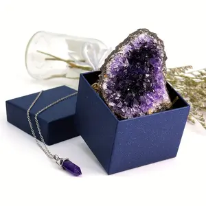[Natural Amethyst Necklace] 2-piece Natural Stone Amethyst Set - Rhombus Pendant Necklace - Gift for Family and Friends on Meaningful Holidays