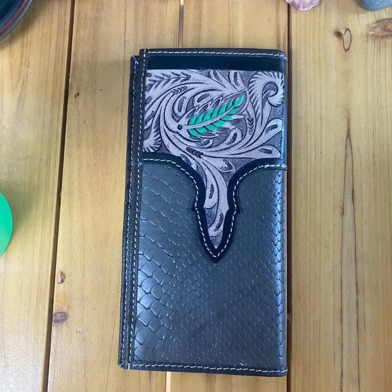 Tooled Snakeskin and Cowhide Wallet