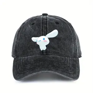 Unisex Cinnamoroll Baseball Cap - Adjustable Cotton Sports Cap, Kawaii Dog Print, Breathable Sun Protection for Outdoor Activities, Black with Light Blue Accents