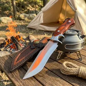 1PC, high hardness outdoor knife, fixed blade straight knife, integrated keel structure, sharp and durable, solid wood handle, with knife cover for easy storage, suitable for kitchen, household or camping, men's gift
