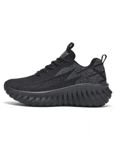 Men's White & Grey Breathable Running Shoes, Knit Mesh Upper, Cushioning Wavy Sole, Light & Anti-slip, Ideal for Jogging & Light Sports