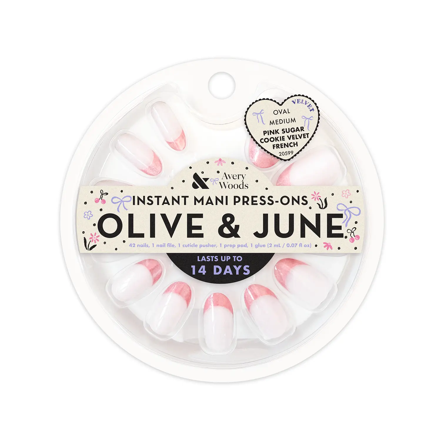 Pink Sugar Cookie Velvet French - Avery Woods Press On Nails | Medium | Oval Nails Press Ons Diy Fake Nails