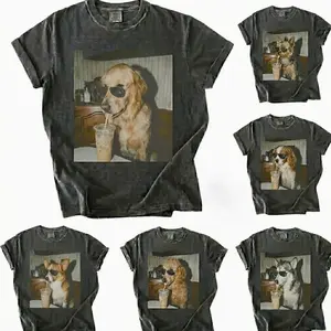 Comfort Colors Pepper 50+ Dog Breeds Available Drinking Iced Coffee Shirt, Vintage 90s Funny Edgy Dog Meme Tee, Unisex Fit Design, Casual Streetwear, Gift for Dog Lovers