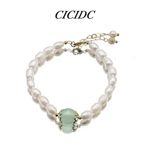 Natural Freshwater Pearl Bracelet Crystal Transport Bead Bracelet Women's Daily Wearing Bracelet