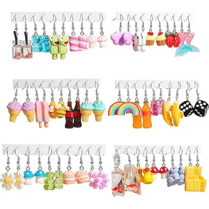 30 pairs of quirky, cute, and fun clip-on/pendant earrings for children, featuring designs like bears, mushrooms, ice cream, fruits, and flowers