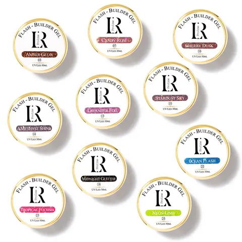 LR PRO LINE Reflective Glitter Shimmer Builder Gel Multi-Pack - 30ml UV/LED Formula, Long-Lasting Sturdy Full Overlay, French Tip, Middle/Ballerina Nails & Edge Coverage, Glossy Finish, Professional Nail Care Supplies