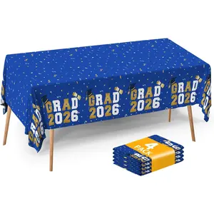 Graduation Tablecloths (4-Pack) - 54x108" Class of 2026 Commencement Party Disposable Plastic Table Covers for 8-Ft Tables| Essentials Graduation Party Decorations & Supplies with GRAD 2026
