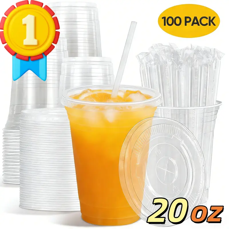 100 Pack Clear Disposable Plastic Cups with Lids and Straws, 16 20 24oz  Bulk Drink Cups, Sturdy BPA-Free for Birthday Party Outdoor Events Travel -  TikTok Shop