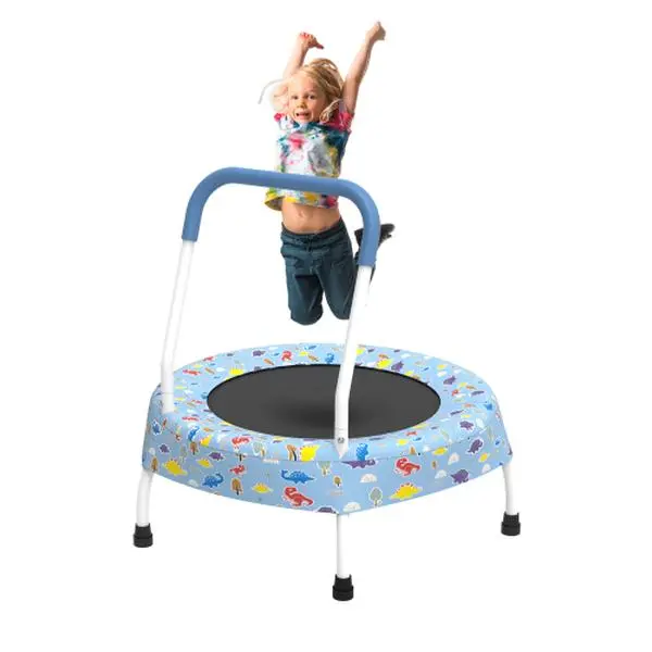 Unisex Indoor Trampoline for Kids & Adults - 28-Inch, 27.5" Diameter x 30" H, Stability Handle Bar, Quiet Springfree Bungee Cord System, No-Gap Safety Mat, Smooth Bouncing, Space-Saving Portable Home Gym, 55 lbs Capacity, Non-Slip Feet, Quick Assembly