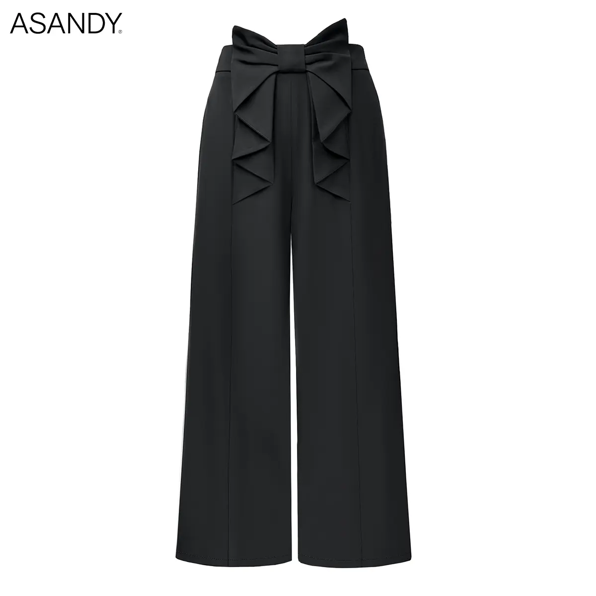 ASANDY Women's Comfy Solid High-Waisted Wide Leg Palazzo Pants with Oversized Bow for Evening, Party & Business Casual