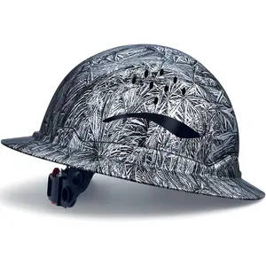Full Brim Industrial Safety Hard Hat Vented, Lightweight HDPE Construction with 6-Point Suspension Padded Liner, Adjustable Ratchet 52-63cm for Construction Logging Outdoor Work
