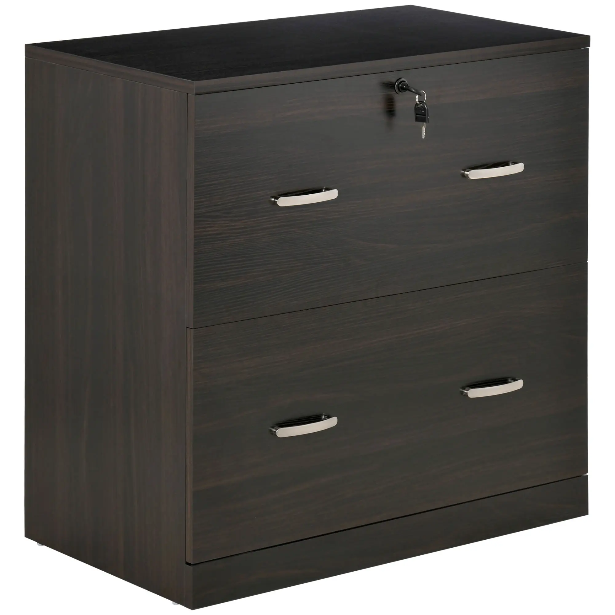 Walnut Finished Lateral File Cabinet 2 Spacious Drawer Filing Cabinet Dual Letter Size Hanging Bars Inside Each Drawer Rustic Elegant Appearance Heavy Duty Particleboard Cabinet Multi Purpose As Practical Printer Stand