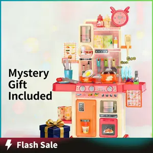 King Size Pretend Play Kitchen Toys for Kids - 45PCS with Cooking Stove, Steam, Play Sink, Sound & Light Effects, Realistic Kitchen Accessories