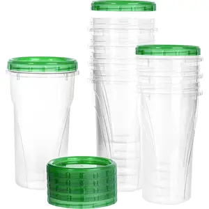 48 oz Clear Twist Top Storage Deli Containers with Leak Proof Lids Green - BPA Free Snack Containers Airtight Reusable Plastic Food Storage with Caps, Food Storage, Meal Prep, Freezer, Kitchen (32)