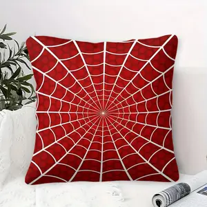 Hero-Themed Throw Pillow with Inner Cushion, 45cm Square, Zipper Closure, Radiating Spiderweb Pattern On A Red Background with White Stripes.Soft Comfortable Decor for Bedroom & Sofa, Vibrant and Energetic Soft Furnishings