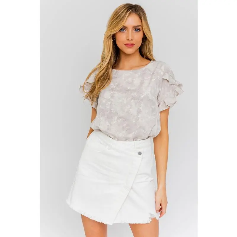 Gilli S/S Overlap Ruffle Sleeve Ditsy Print Top