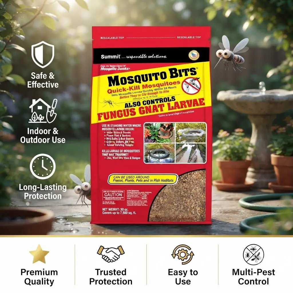 Summit Mosquito Bits 117-6, 30 oz EPA Registered Biological Larvae Killer, Quick Acting BTI Granules for Standing Water, Bird Baths & Fungus Gnat Control