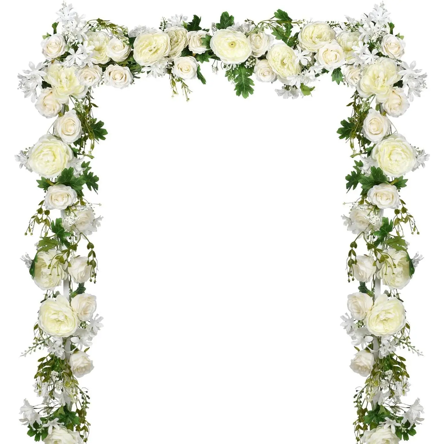2Pack Artificial Peony Flower Garland - Silk Peony Garland with White  for Wedding Party Table Decoration,6ft/Strand