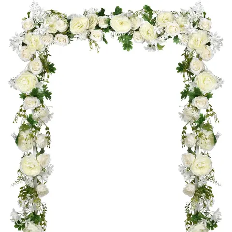 2Pack Artificial Peony Flower Garland - Silk Peony Garland with White for Wedding Party Table Decoration,6ft/Strand
