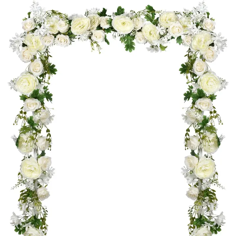 2Pack Artificial Peony Flower Garland - Silk Peony Garland with White  for Wedding Party Table Decoration,6ft/Strand