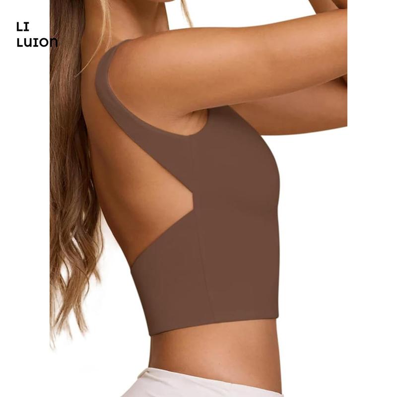 Women's Flexible Tank Tops CasualFit Boat Neck Sleeveless Open Back Solid Color Backless Shirt for Summer